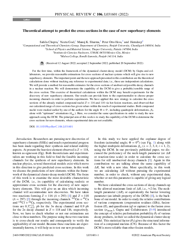 (PDF) Theoretical attempt to predict the cross sections in the case of ...