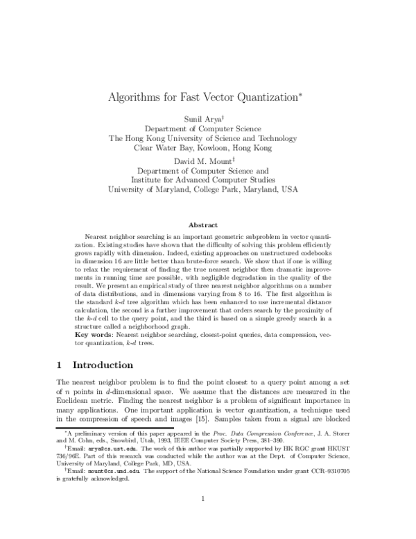 (PDF) Algorithms for fast vector quantization