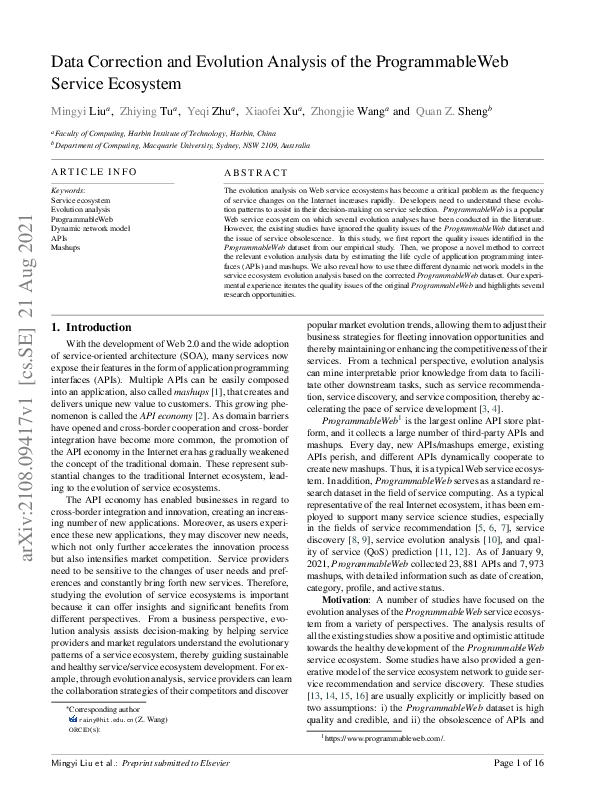 (PDF) Data correction and evolution analysis of the ProgrammableWeb ...