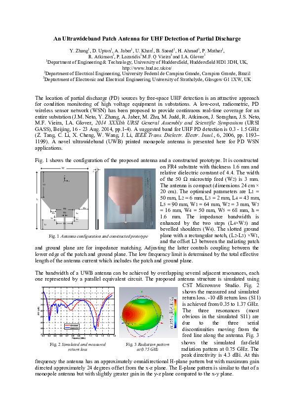 (PDF) An ultrawideband patch antenna for UHF detection of partial discharge