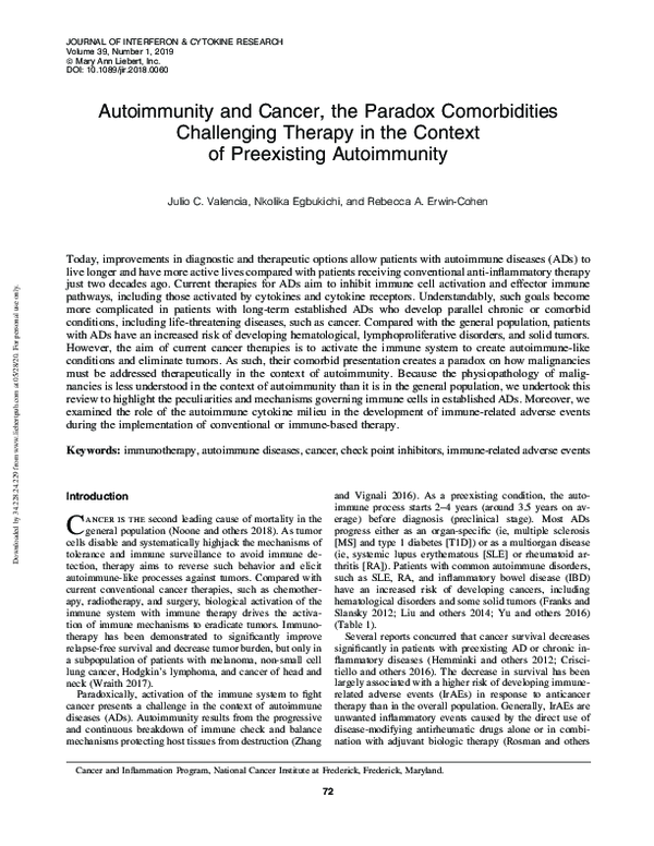 (PDF) Autoimmunity and Cancer, the Paradox Comorbidities Challenging ...