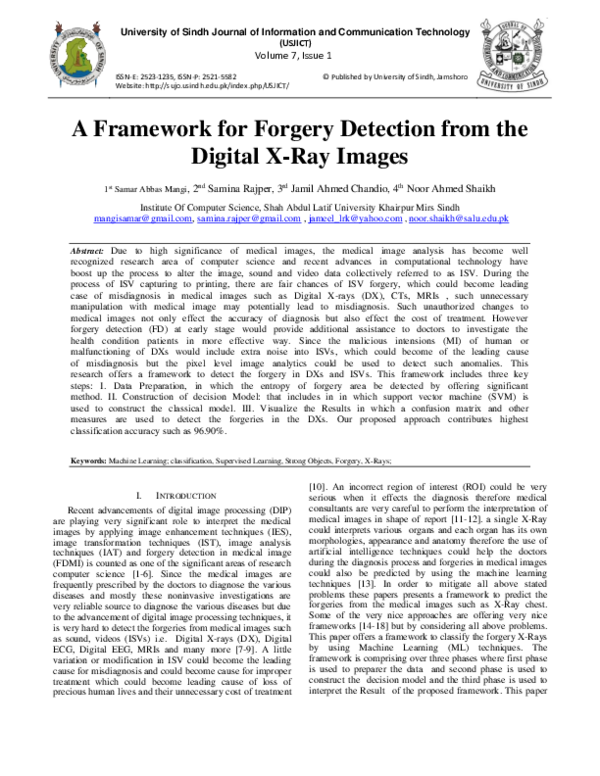 (PDF) A Framework for Forgery Detection from the Digital X-Ray Images
