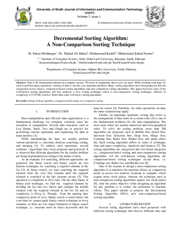(PDF) Decremental Sorting Algorithm: A Non-Comparison Sorting Technique