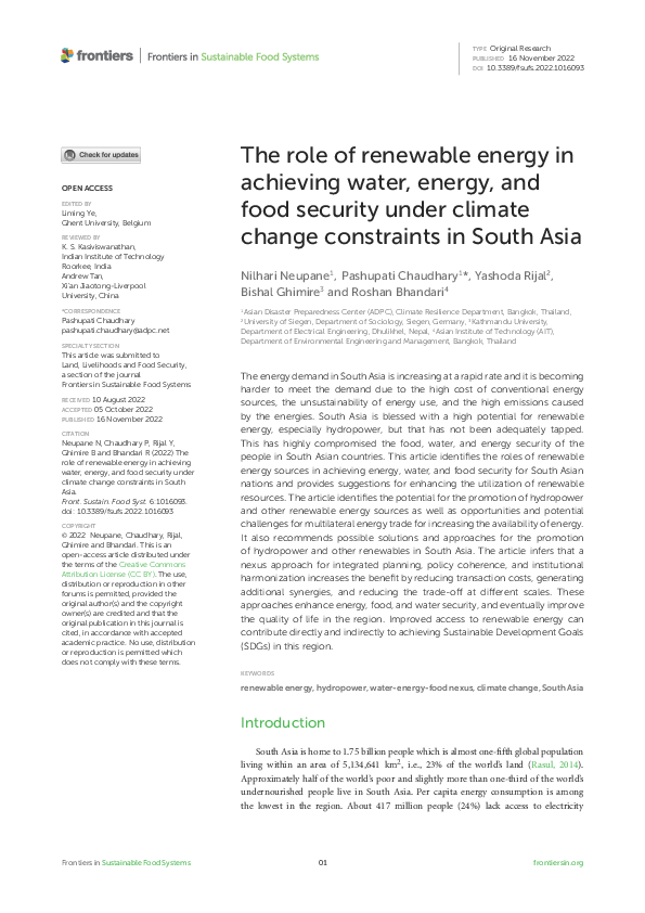 (PDF) The role of renewable energy in achieving water, energy, and food ...