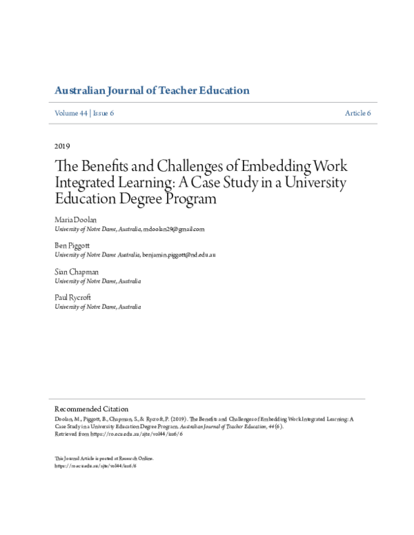 (PDF) The Benefits and Challenges of Embedding Work Integrated Learning ...