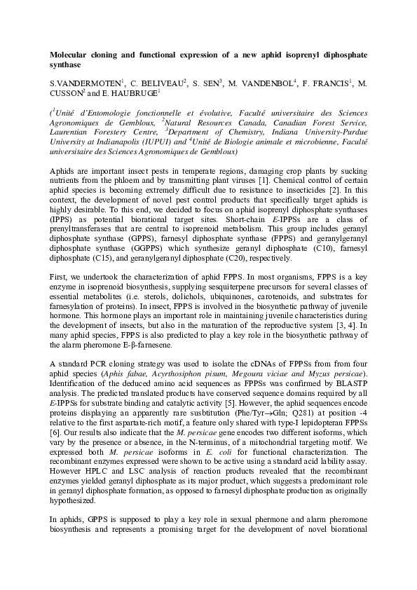 (PDF) Molecular cloning and functional expression of a new aphid ...