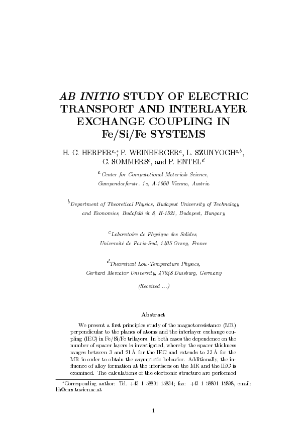 (PDF) Ab Initio Study of Electric Transport and Interlayer Exchange ...