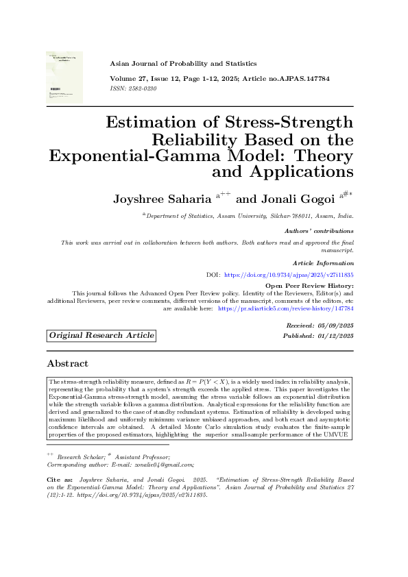 (PDF) Estimation of Stress-Strength Reliability Based on the ...