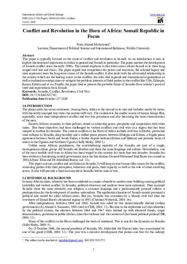 (PDF) Conflict and Revolution in the Horn of Africa: Somali Republic in ...