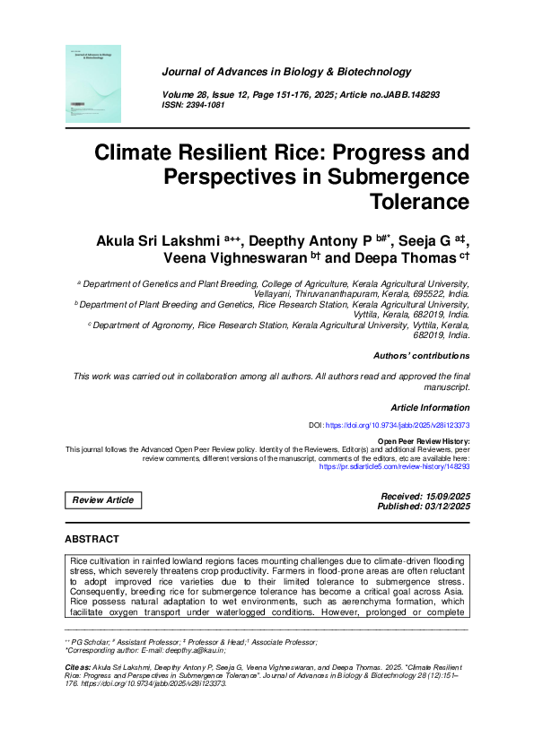 (PDF) Climate Resilient Rice: Progress and Perspectives in Submergence ...