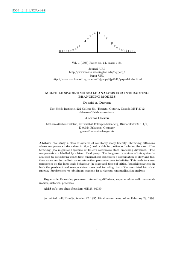 (PDF) Multiple Space-Time Scale Analysis For Interacting Branching Models