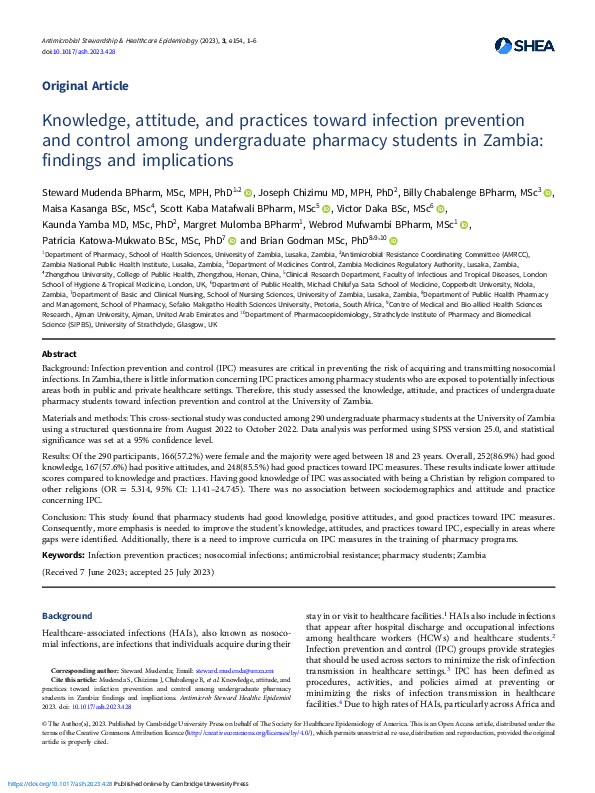 (PDF) Knowledge, attitude, and practices toward infection prevention ...