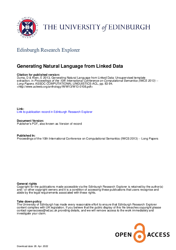 (PDF) Generating Natural Language from Linked Data
