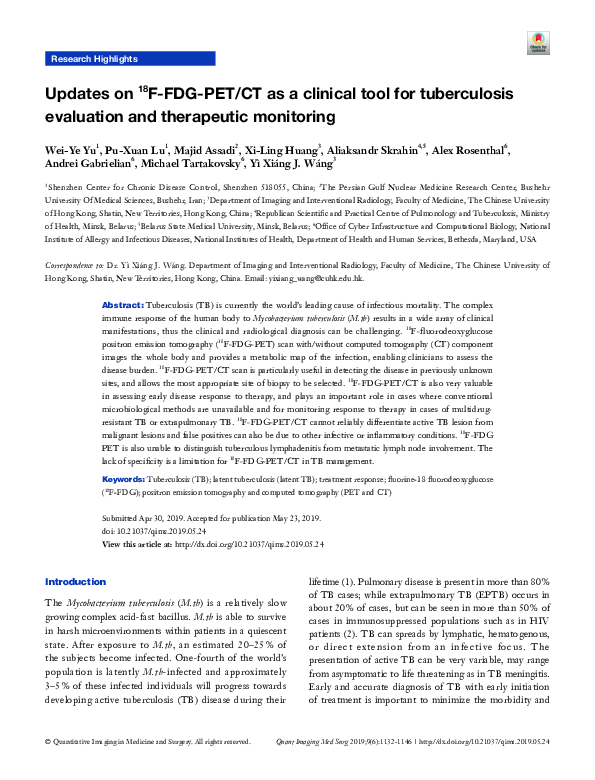 (PDF) Updates on 18F-FDG-PET/CT as a clinical tool for tuberculosis ...