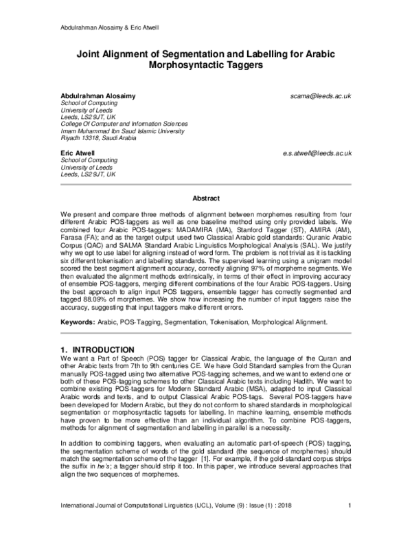 (PDF) Joint Alignment of Segmentation and Labelling for Arabic ...