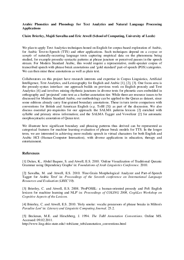 (PDF) Arabic Phonetics and Phonology for Text Analytics and Natural ...