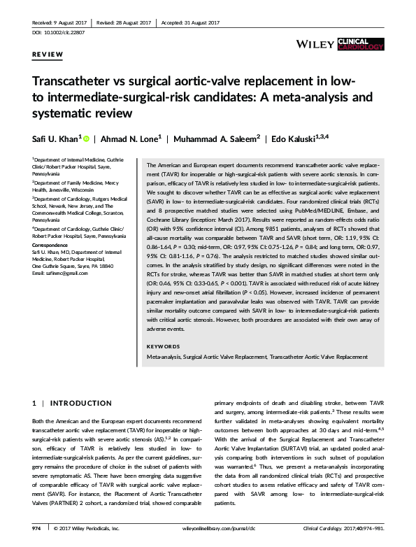 (PDF) Transcatheter vs surgical aortic-valve replacement in low- to ...