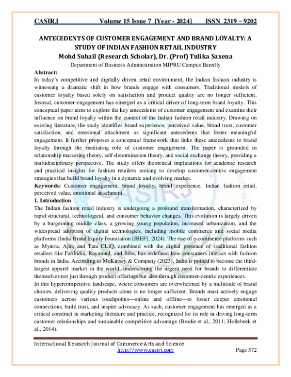 (PDF) ANTECEDENTS OF CUSTOMER ENGAGEMENT AND BRAND LOYALTY: A STUDY OF ...