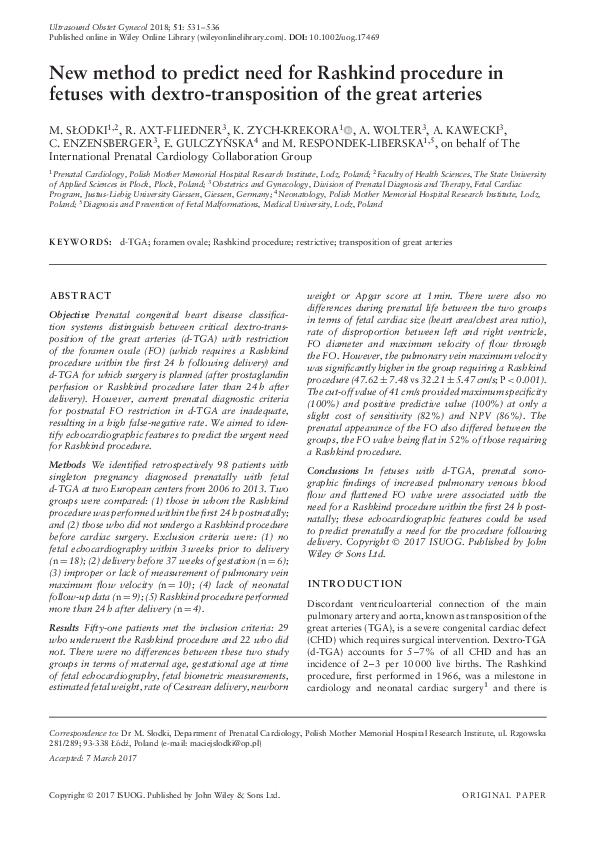 (PDF) New method to predict need for Rashkind procedure in fetuses with ...