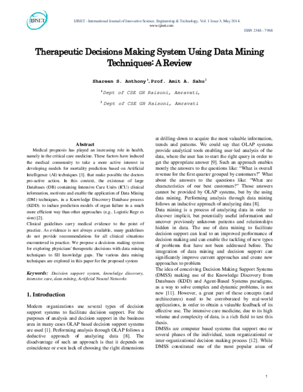 (PDF) Therapeutic Decisions Making System Using Data Mining Techniques ...