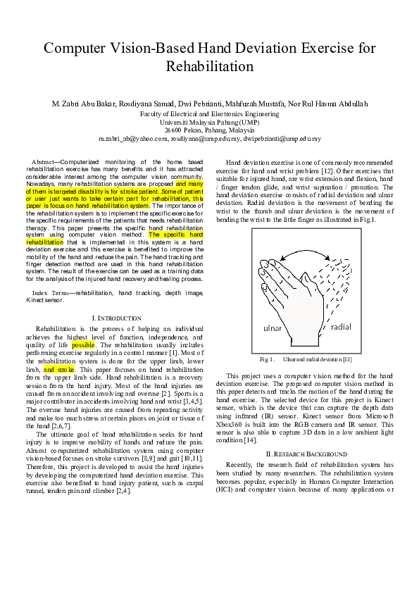 (PDF) Computer vision-based hand deviation exercise for rehabilitation