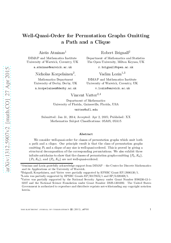 (PDF) Well-Quasi-Order for Permutation Graphs Omitting a Path and a Clique