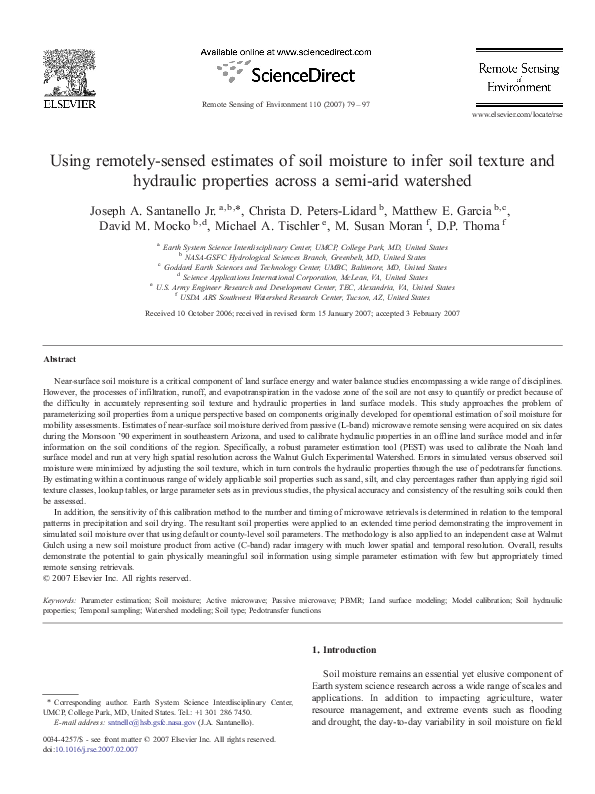 (PDF) Using remotely-sensed estimates of soil moisture to infer soil ...