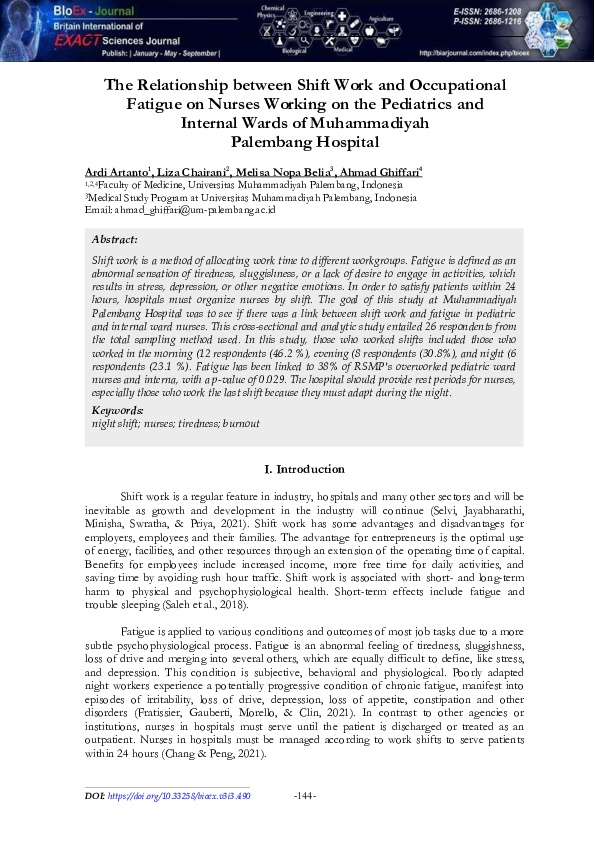 (PDF) The Relationship between Shift Work and Occupational Fatigue on ...