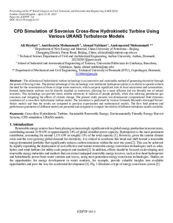 (PDF) CFD Simulation of Savonius Cross-flow Hydrokinetic Turbine Using ...