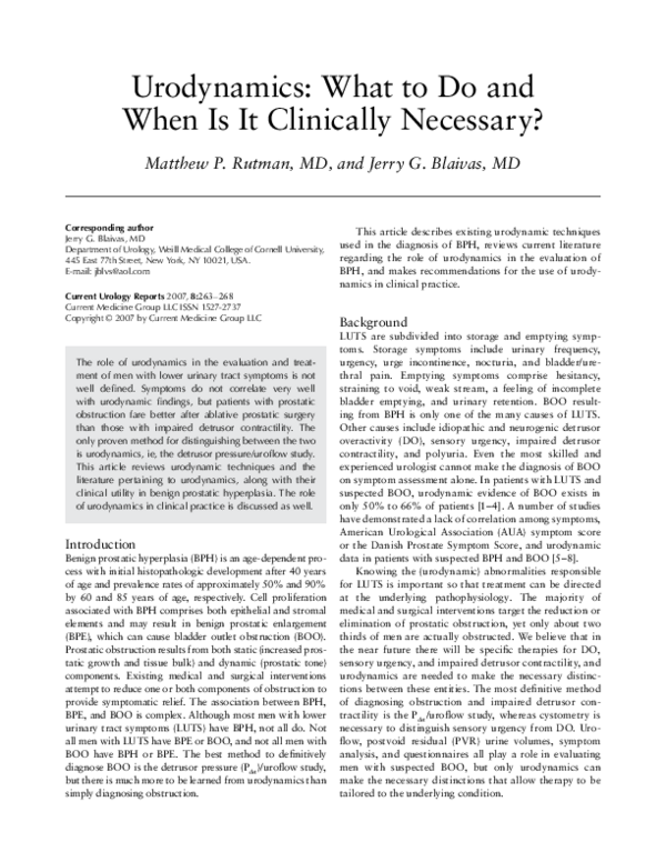 (PDF) Urodynamics: What to do and when is it clinically necessary?