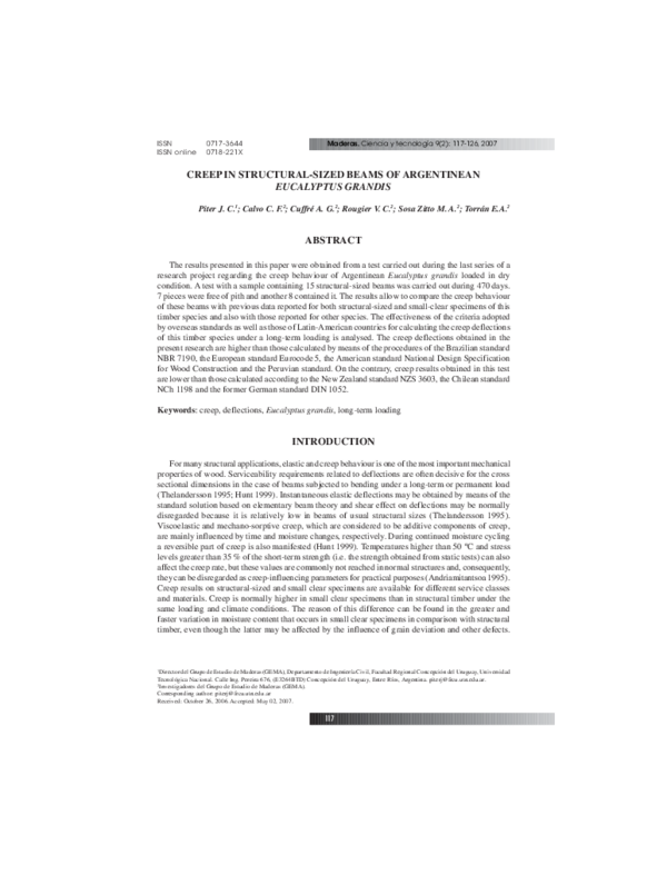 (PDF) Creep in structural-sized beams of Argentinean Eucalyptus grandis