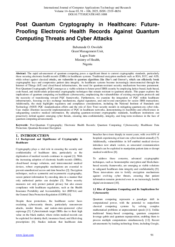 (PDF) Post Quantum Cryptography in Healthcare: Future-Proofing ...