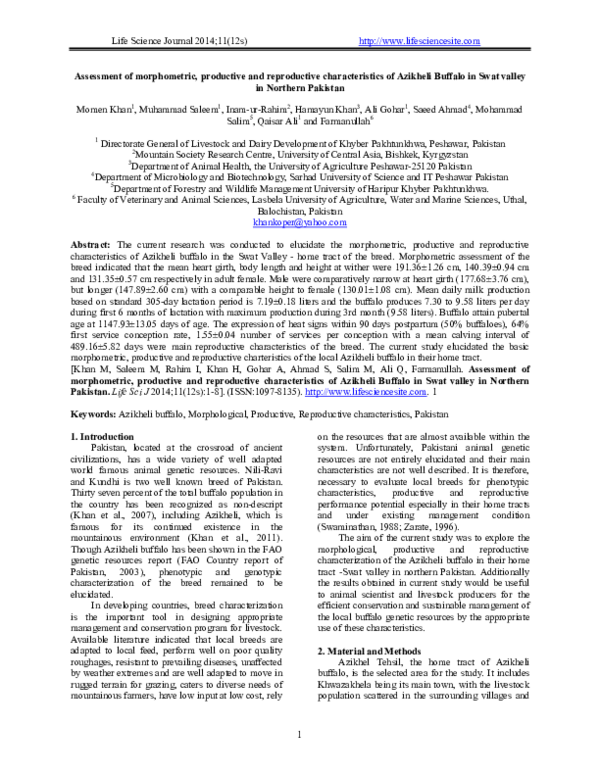 (PDF) Assessment of morphometric, productive and reproductive ...