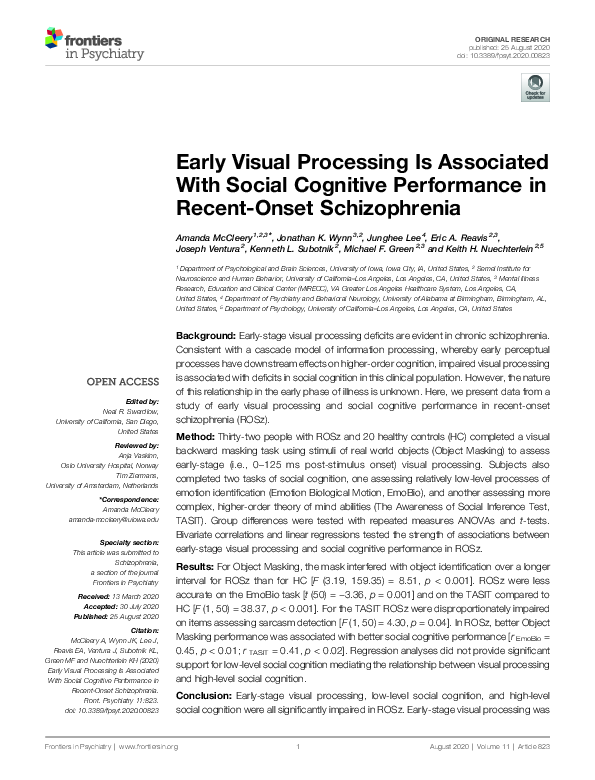 (PDF) Early Visual Processing Is Associated With Social Cognitive ...