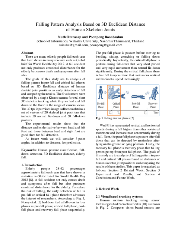 (PDF) Falling Pattern Analysis Based on 3D Euclidean Distance of Human ...