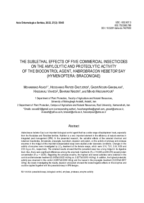 (PDF) The Sublethal Effects of Five Commercial Insecticides on the ...