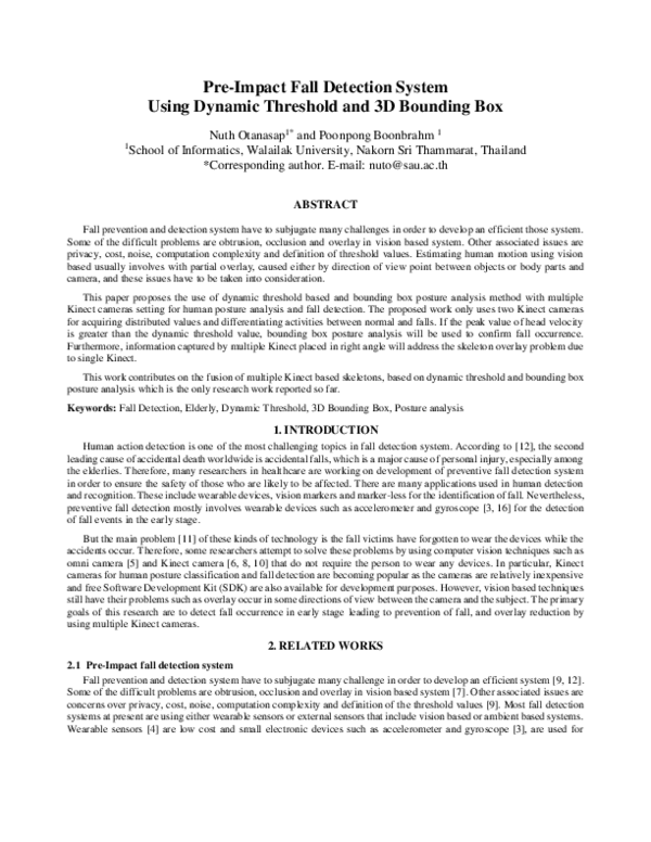 (PDF) Pre-impact fall detection system using dynamic threshold and 3D ...