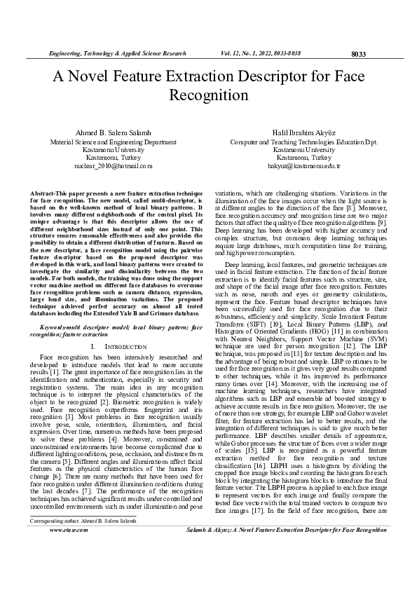 (PDF) A Novel Feature Extraction Descriptor for Face Recognition