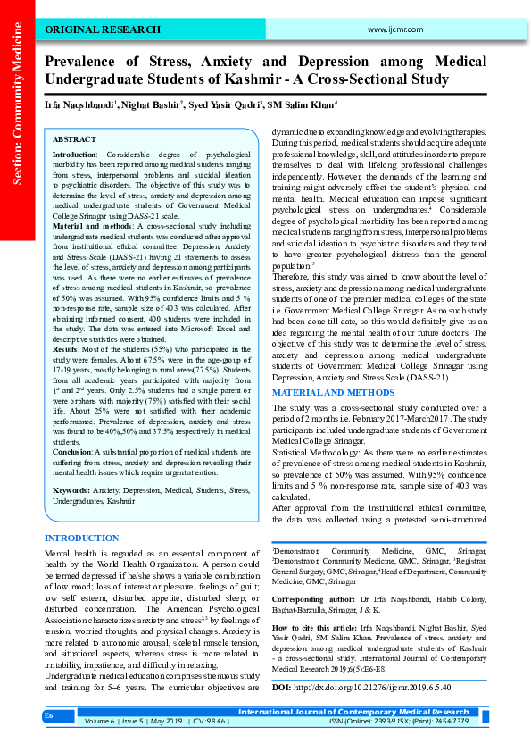 (PDF) Prevalence of Stress, Anxiety and Depression among Medical ...