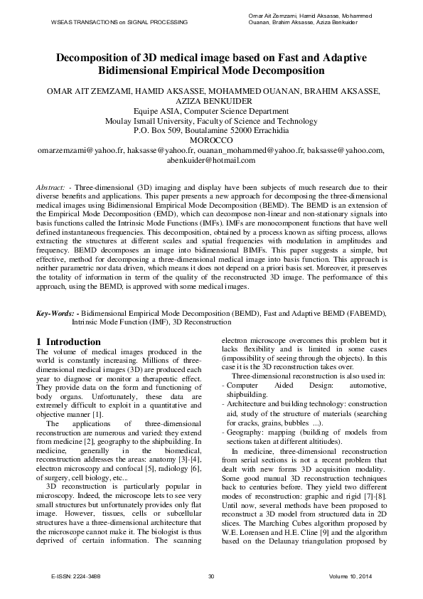 (PDF) Decomposition of 3D medical image based on Fast and Adaptive ...