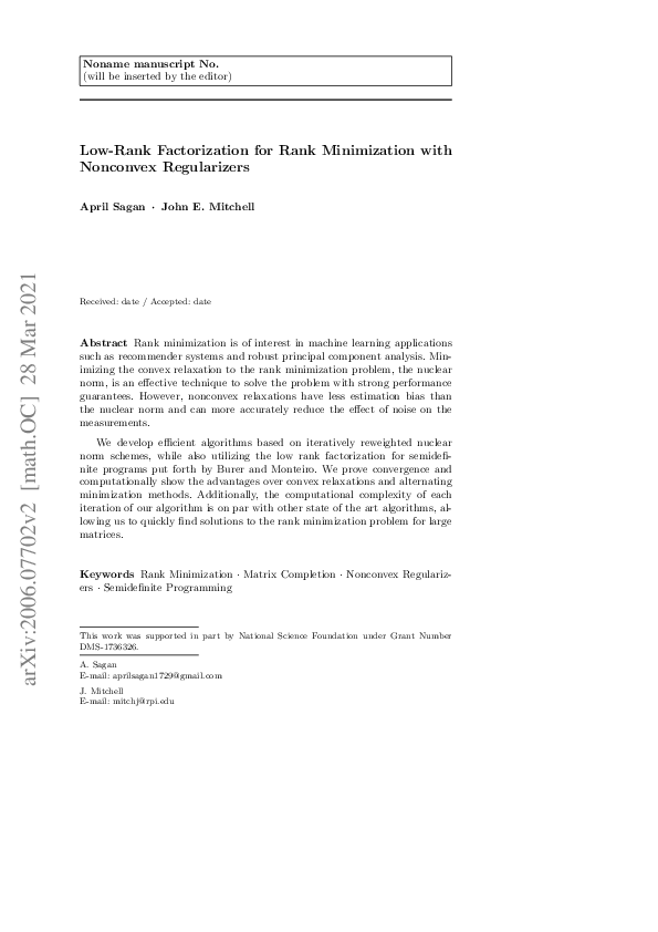 (PDF) Low-Rank Factorization for Rank Minimization with Nonconvex ...