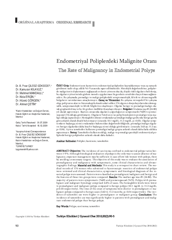 (PDF) Endometriyal Poliplerdeki Malignite Oranı