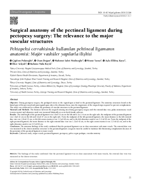 (PDF) Surgical anatomy of the pectineal ligament during pectopexy ...