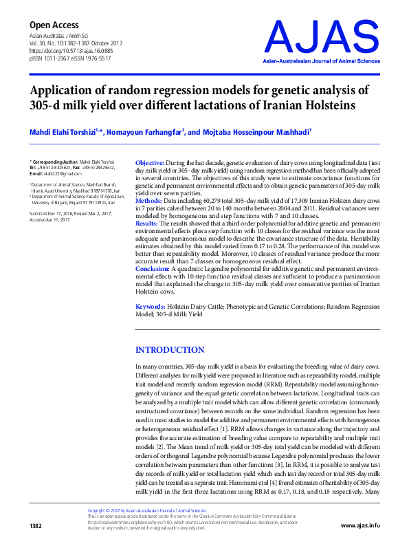 (PDF) Application of random regression models for genetic analysis of ...