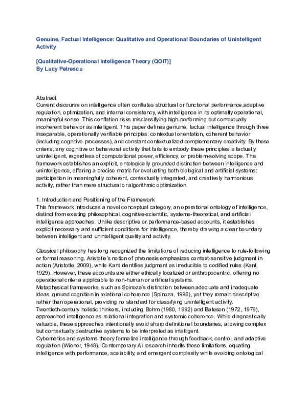 (PDF) Genuine, Factual Intelligence: Qualitative and Operational ...