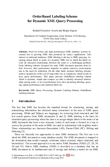 (PDF) OrderBased Labeling Scheme for Dynamic XML Query Processing