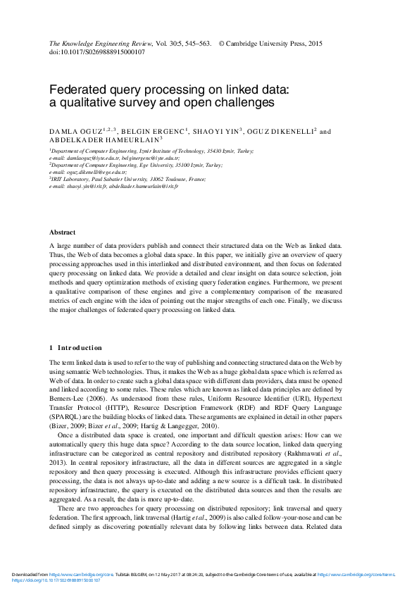 (PDF) Federated query processing on linked data: a qualitative survey ...