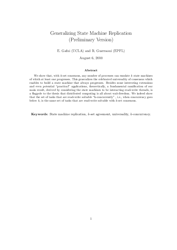 (PDF) Generalizing State Machine Replication