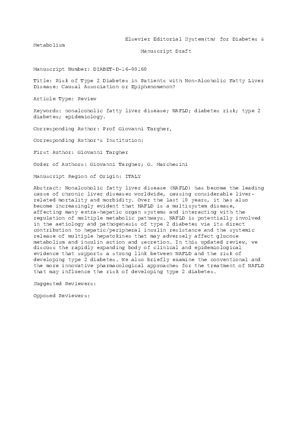 (PDF) Risk of type 2 diabetes in patients with non-alcoholic fatty ...
