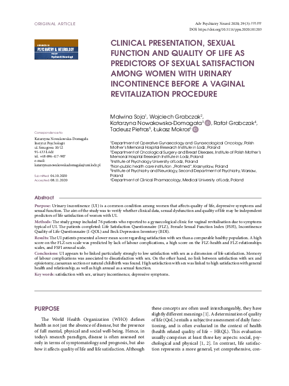 (PDF) Clinical presentation, sexual function and quality of life as ...